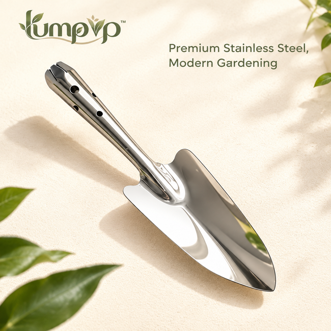 𝒍𝒖𝒎𝒑𝒗𝒑™ Heavy-Duty Stainless Steel Garden Trowel Mirror-Polished Transplanter Hand Shovel with Ergonomic Handle for Digging, Weeding, and Planting