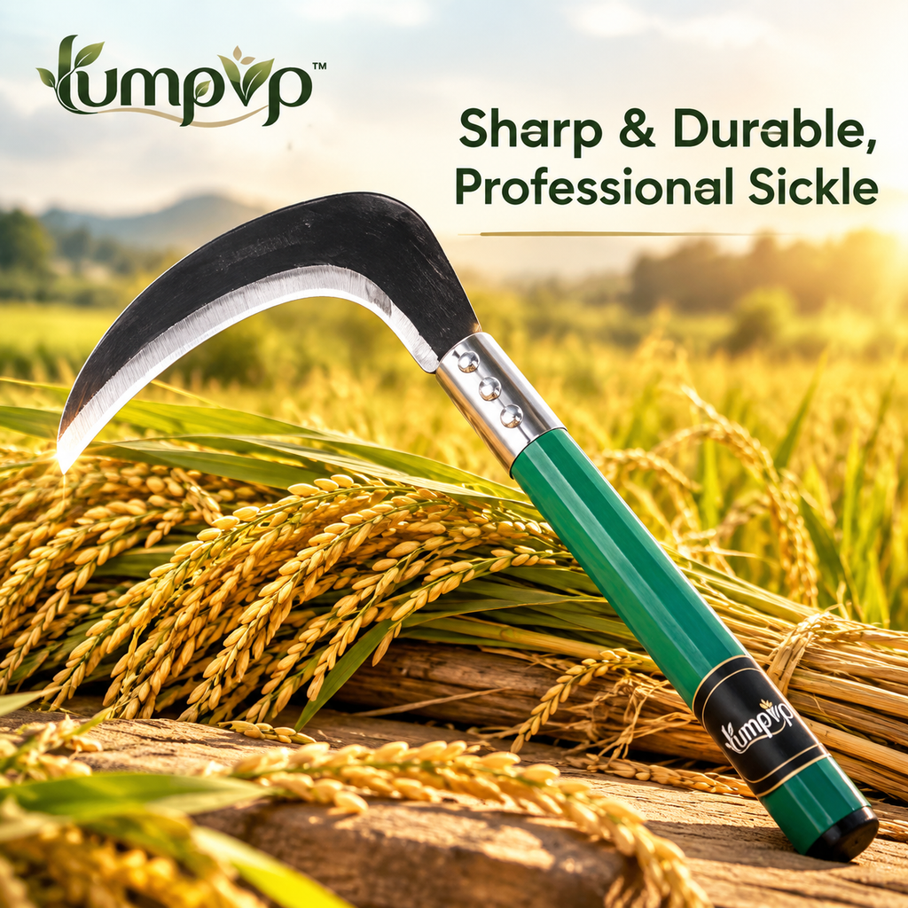 𝒍𝒖𝒎𝒑𝒗𝒑™ Heavy-Duty Grass Sickle 13-Inch Japanese Style Gardening Hand Scythe with Sharp Carbon Steel Blade and Ergonomic Handle - Ideal for Weeding, Harvesting, and Clearing Brush